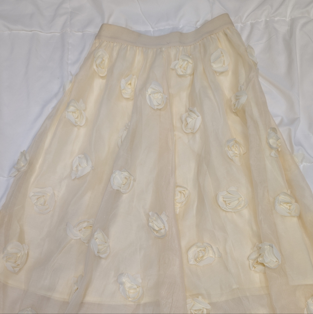 Women's Ivory Floral Appliqué Tulle Skirt